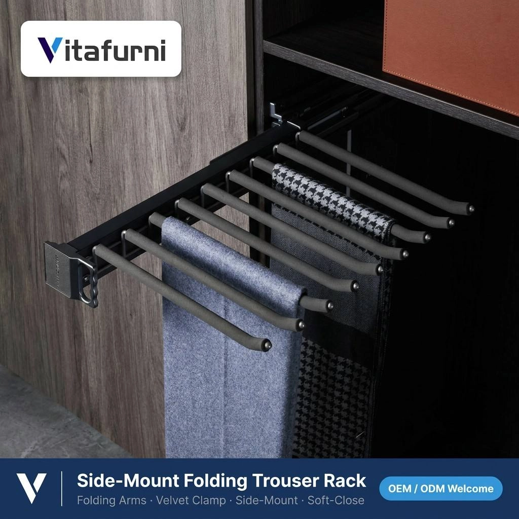 H709 Premium Side Mount Folding Trouser Rack